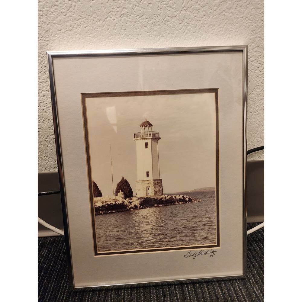 Gordy‎ Pullwitz Signed Lighthouse Photograph Framed Sepia Nautical Coastal Art